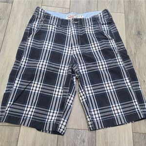 American Eagle Longboard Plaid Burmuda Shorts Navy Blue And White, Cotton Sz 30
